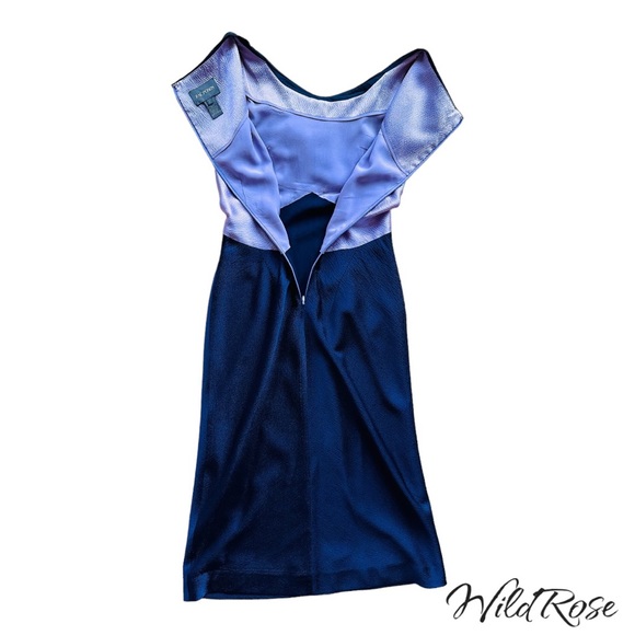 ZAC POSEN MARILYN DRESS - Lilac & Navy Blue Collared Fringe Silk Dress SZ 2 - Picture 11 of 17